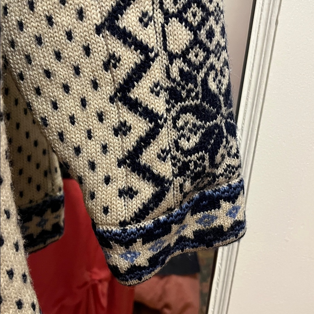 Men's Navy and Cream Norwegian Patterned Sweater / Vintage - Picture 5 of 12